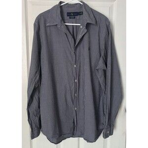 Ralph XL Mens Stretch Classic Fit Plaid Blue White Check Cotton Button Down